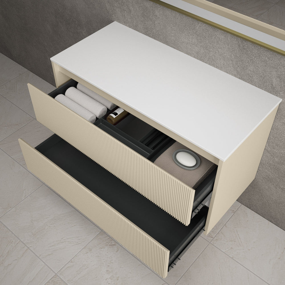Scanalato Double Drawer Countertop Vanity Unit - Cashmere 1000mm