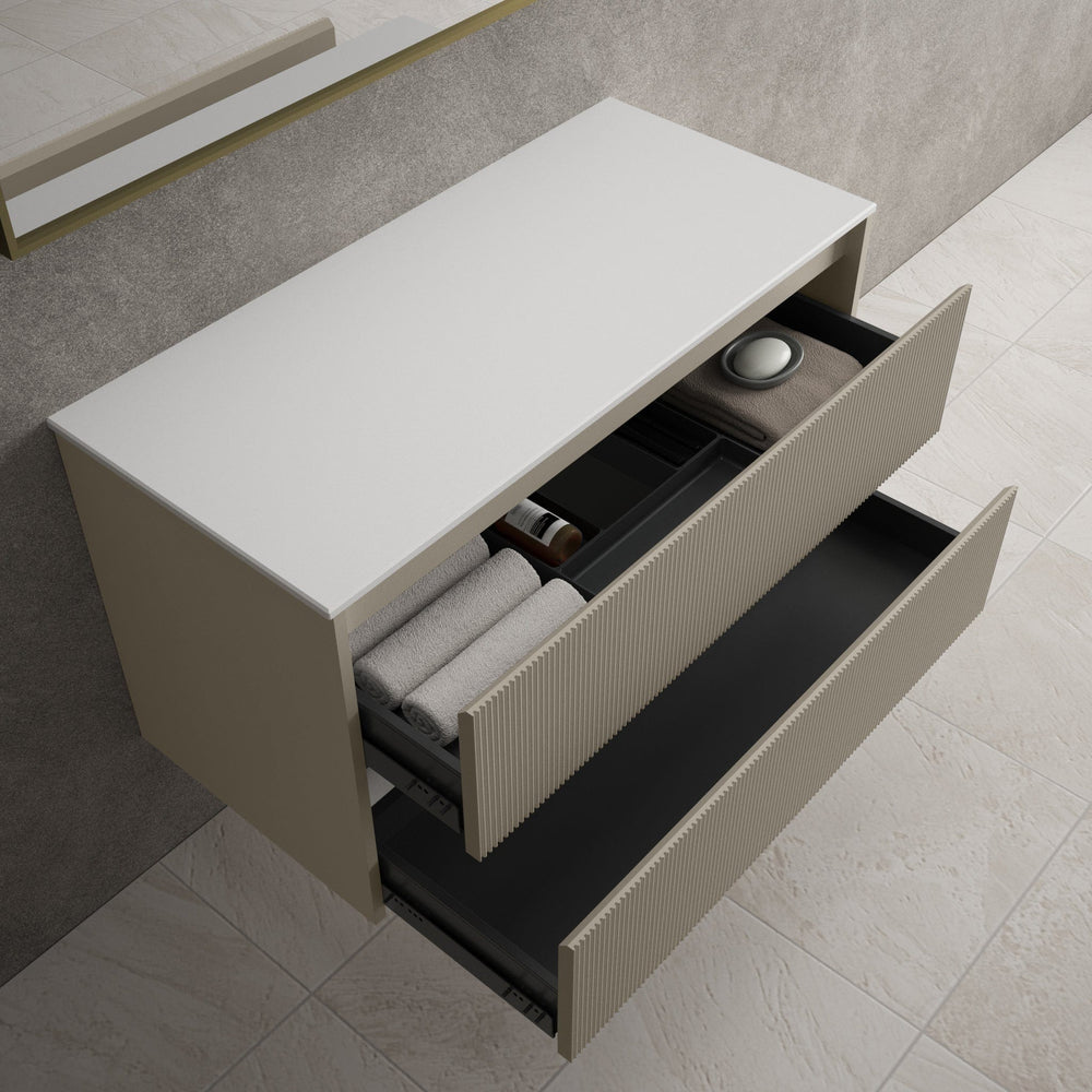 Scanalato Double Drawer Countertop Vanity Unit - Soft Taupe 1000mm