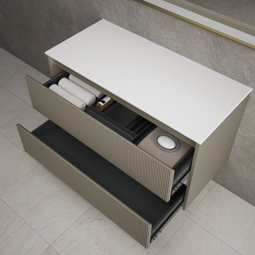 Scanalato Double Drawer Countertop Vanity Unit - Soft Taupe 1000mm