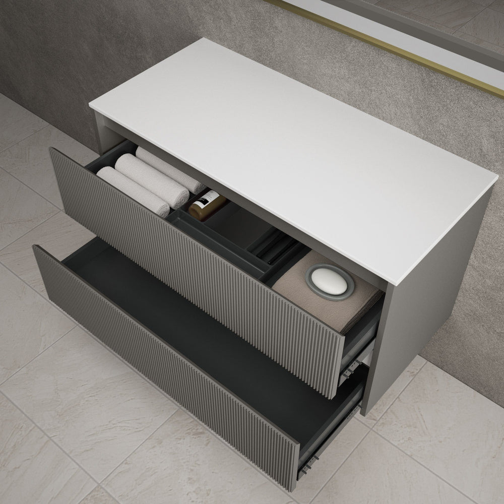 Scanalato Double Drawer Countertop Vanity Unit - Rich Taupe 1000mm