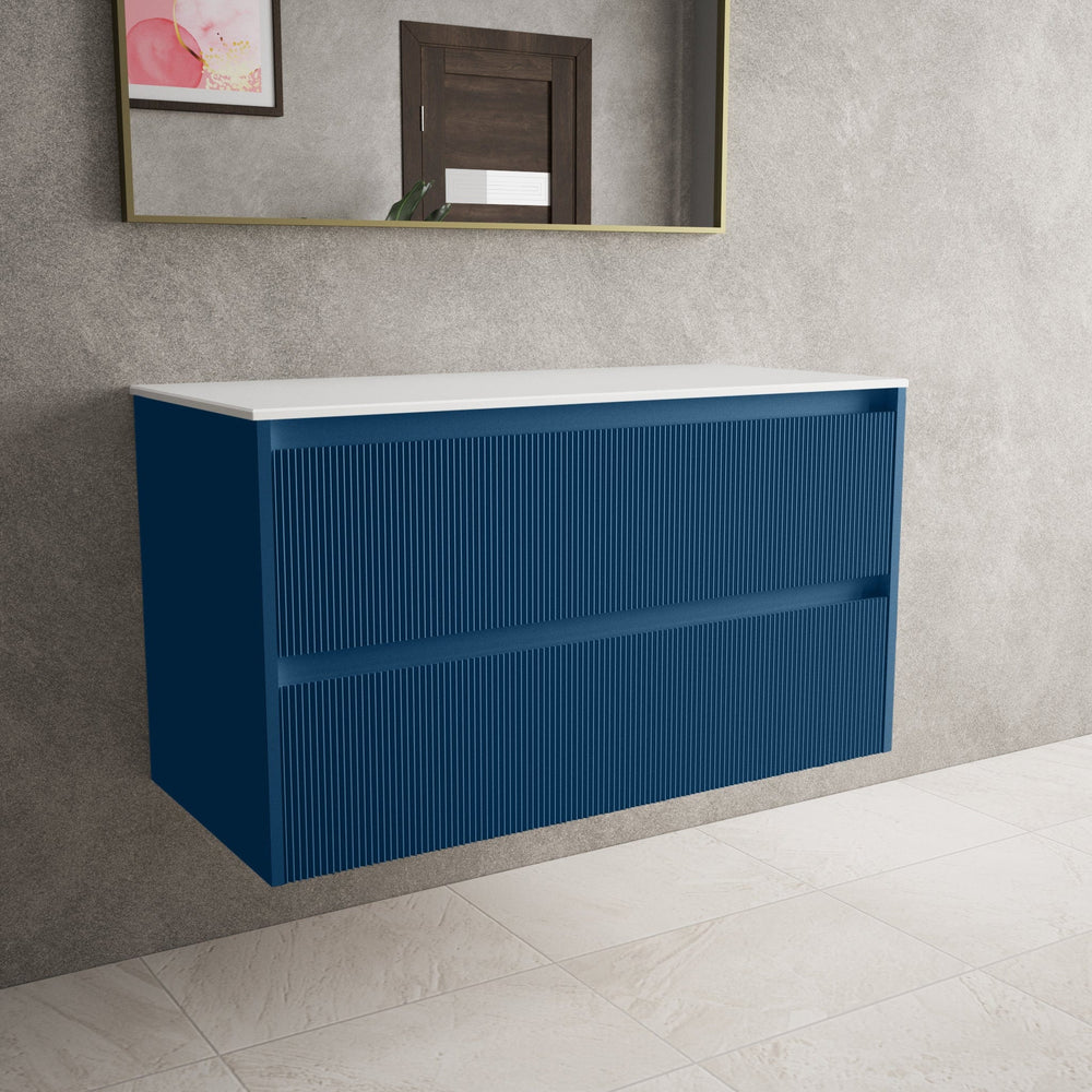 Scanalato Double Drawer Countertop Vanity Unit - Ocean Blue 1000mm