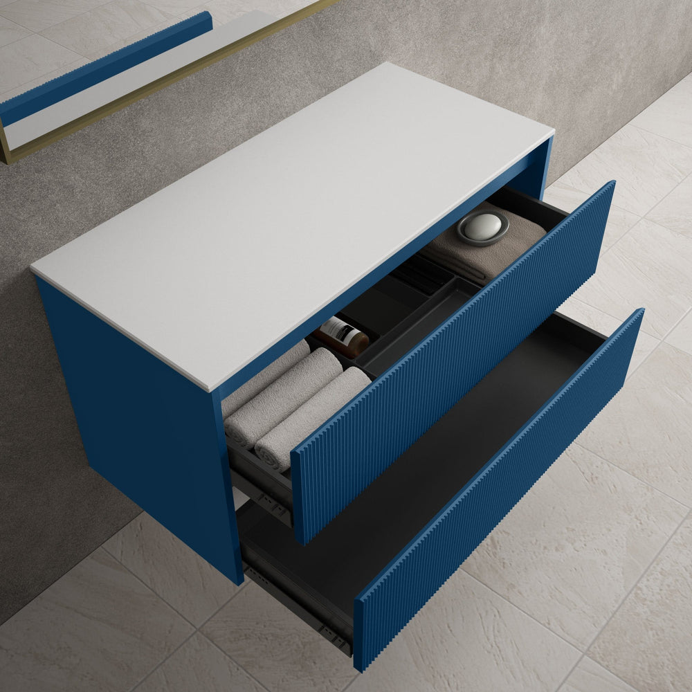 Scanalato Double Drawer Countertop Vanity Unit - Ocean Blue 1000mm
