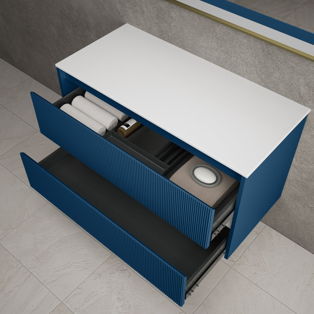 Scanalato Double Drawer Countertop Vanity Unit - Ocean Blue 1000mm