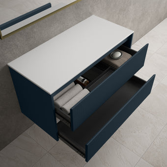 Scanalato Double Drawer Countertop Vanity Unit - Midnight Blue 1000mm