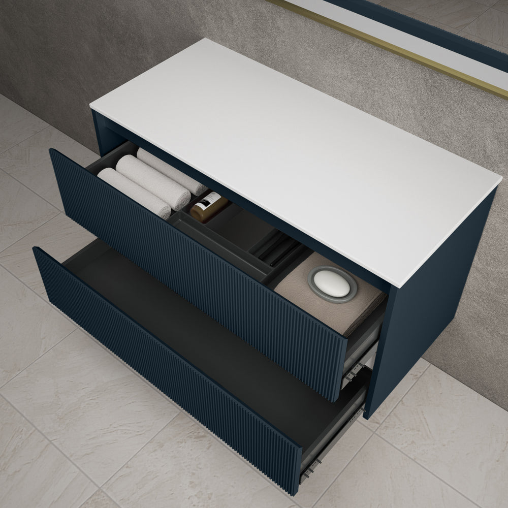Scanalato Double Drawer Countertop Vanity Unit - Midnight Blue 1000mm