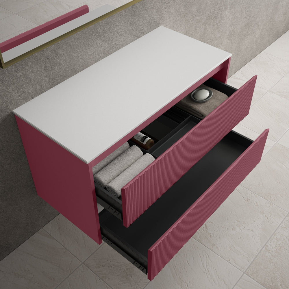 Scanalato Double Drawer Countertop Vanity Unit - Mineral Red 1000mm