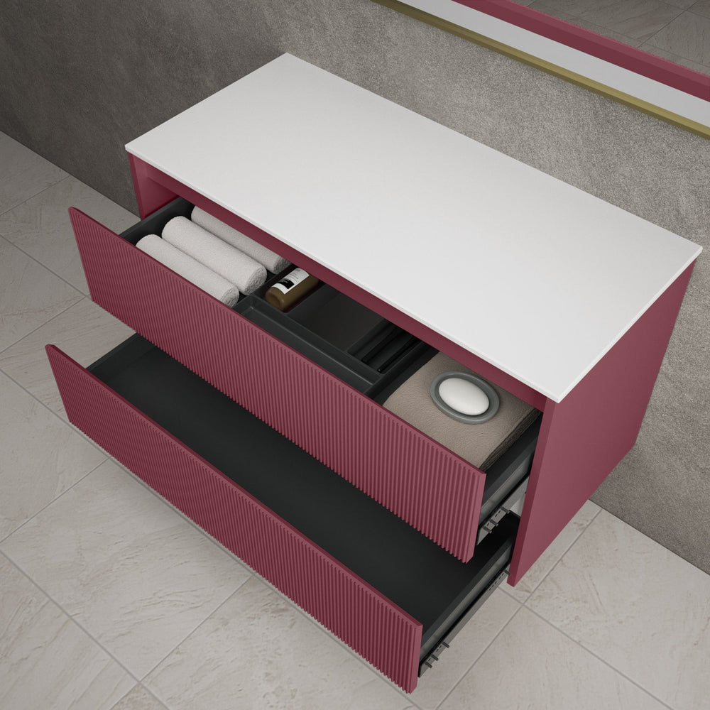 Scanalato Double Drawer Countertop Vanity Unit - Mineral Red 1000mm