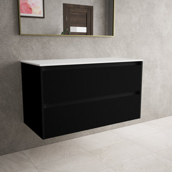 Scanalato Double Drawer Countertop Vanity Unit - Pure Black 1000mm