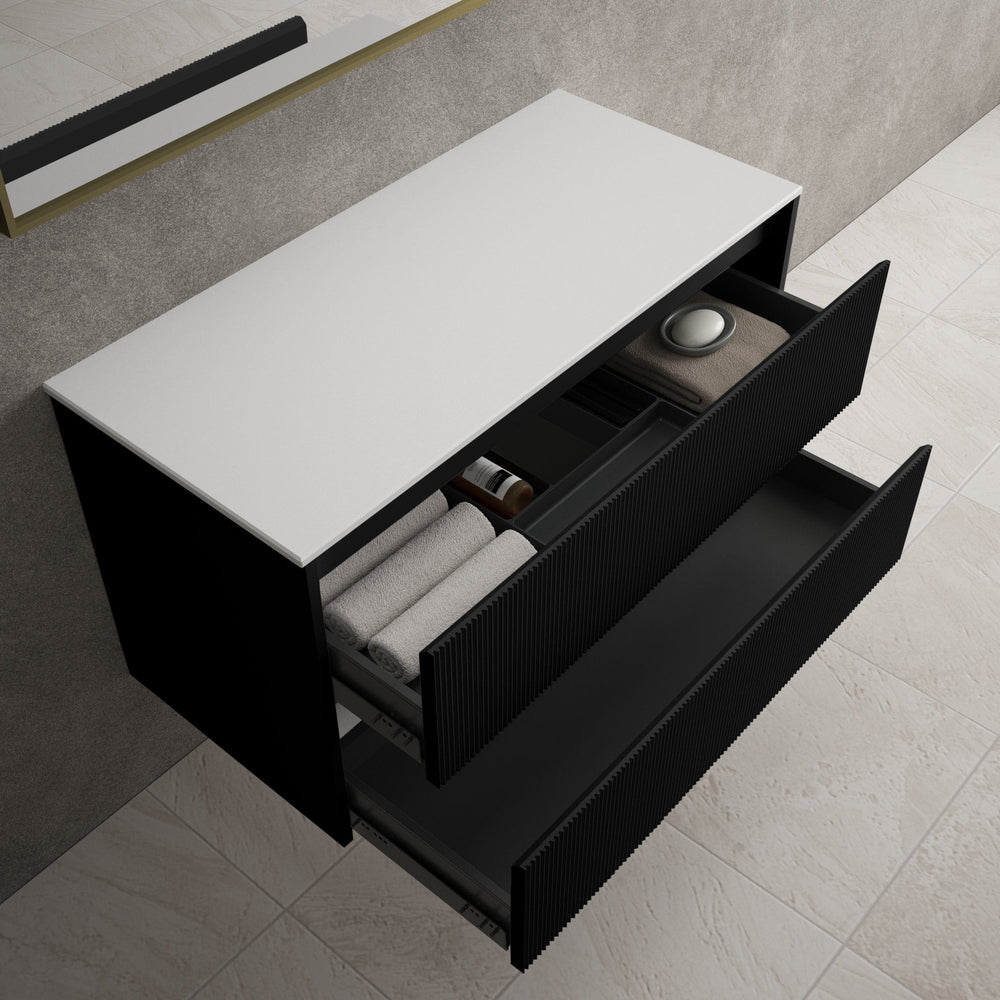 Scanalato Double Drawer Countertop Vanity Unit - Pure Black 1000mm