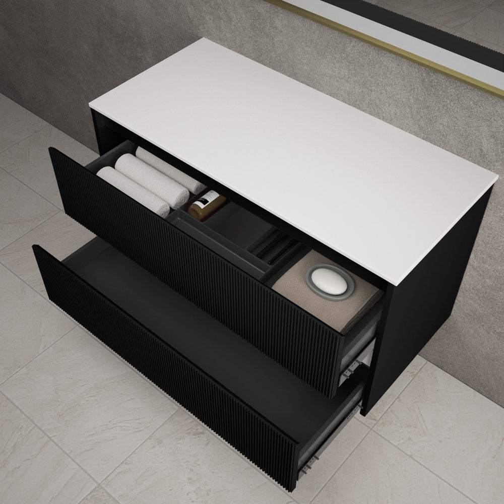Scanalato Double Drawer Countertop Vanity Unit - Pure Black 1000mm