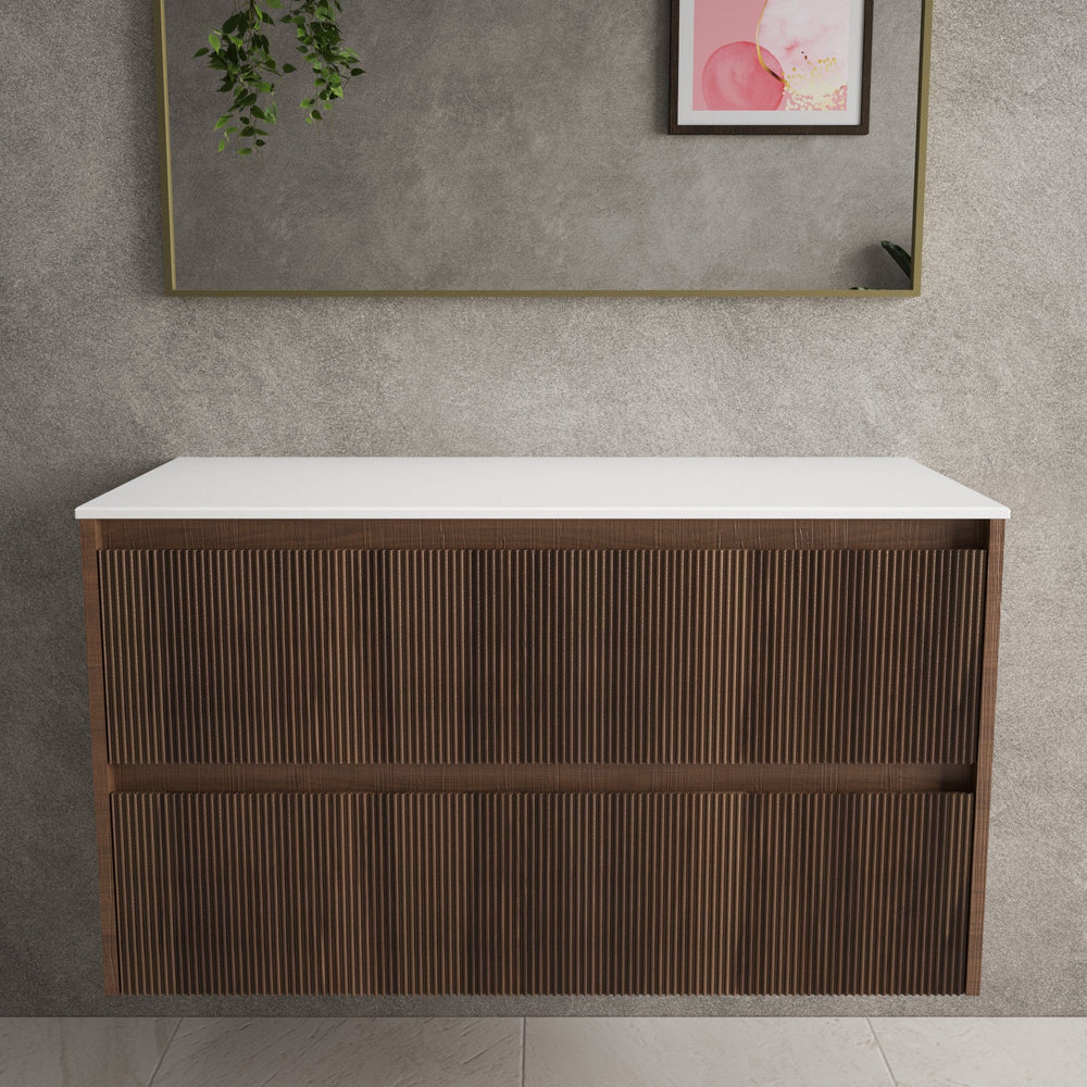 Scanalato Double Drawer Countertop Vanity Unit - Walnut 1000mm
