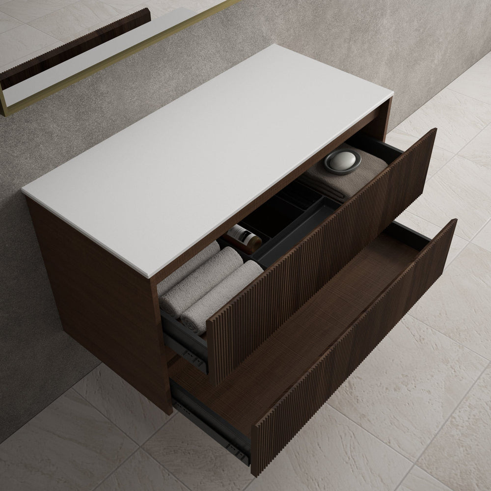 Scanalato Double Drawer Countertop Vanity Unit - Walnut 1000mm