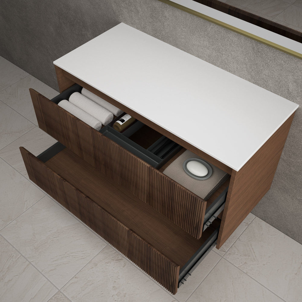 Scanalato Double Drawer Countertop Vanity Unit - Walnut 1000mm