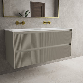 Scanalato Four Drawer Vanity Unit With Beyondstone Double Basin - Soft Taupe 1200mm