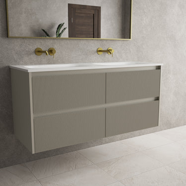 Scanalato Four Drawer Vanity Unit With Beyondstone Double Basin - Soft Taupe 1200mm
