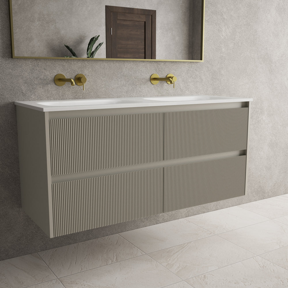 Scanalato Four Drawer Vanity Unit With Beyondstone Double Basin - Soft Taupe 1200mm