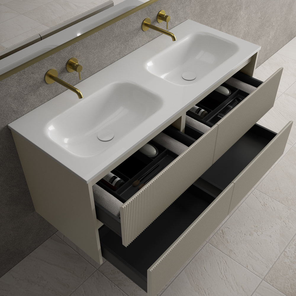 Scanalato Four Drawer Vanity Unit With Beyondstone Double Basin - Soft Taupe 1200mm