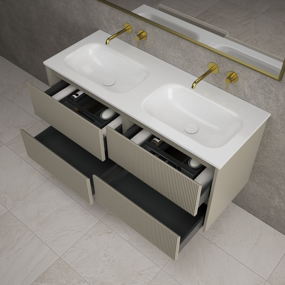 Scanalato Four Drawer Vanity Unit With Beyondstone Double Basin - Soft Taupe 1200mm