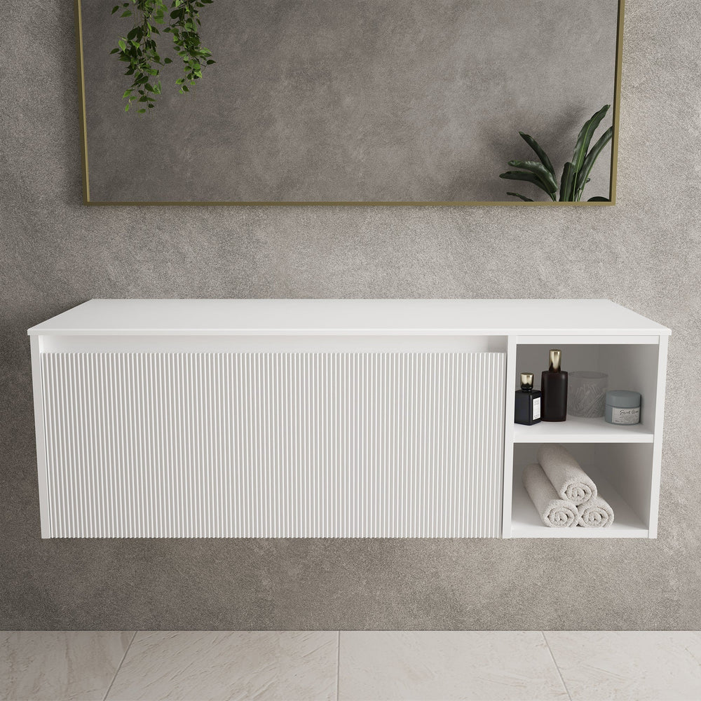 Scanalato Single Drawer Countertop Vanity Unit With Open Storage Space - Pure White 1200mm