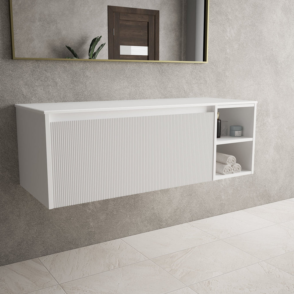 Scanalato Single Drawer Countertop Vanity Unit With Open Storage Space - Pure White 1200mm