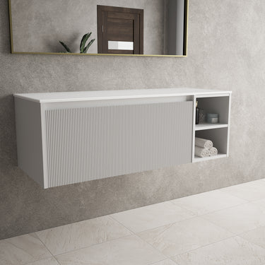 Scanalato Single Drawer Countertop Vanity Unit With Open Storage Space - Soft Grey 1200mm