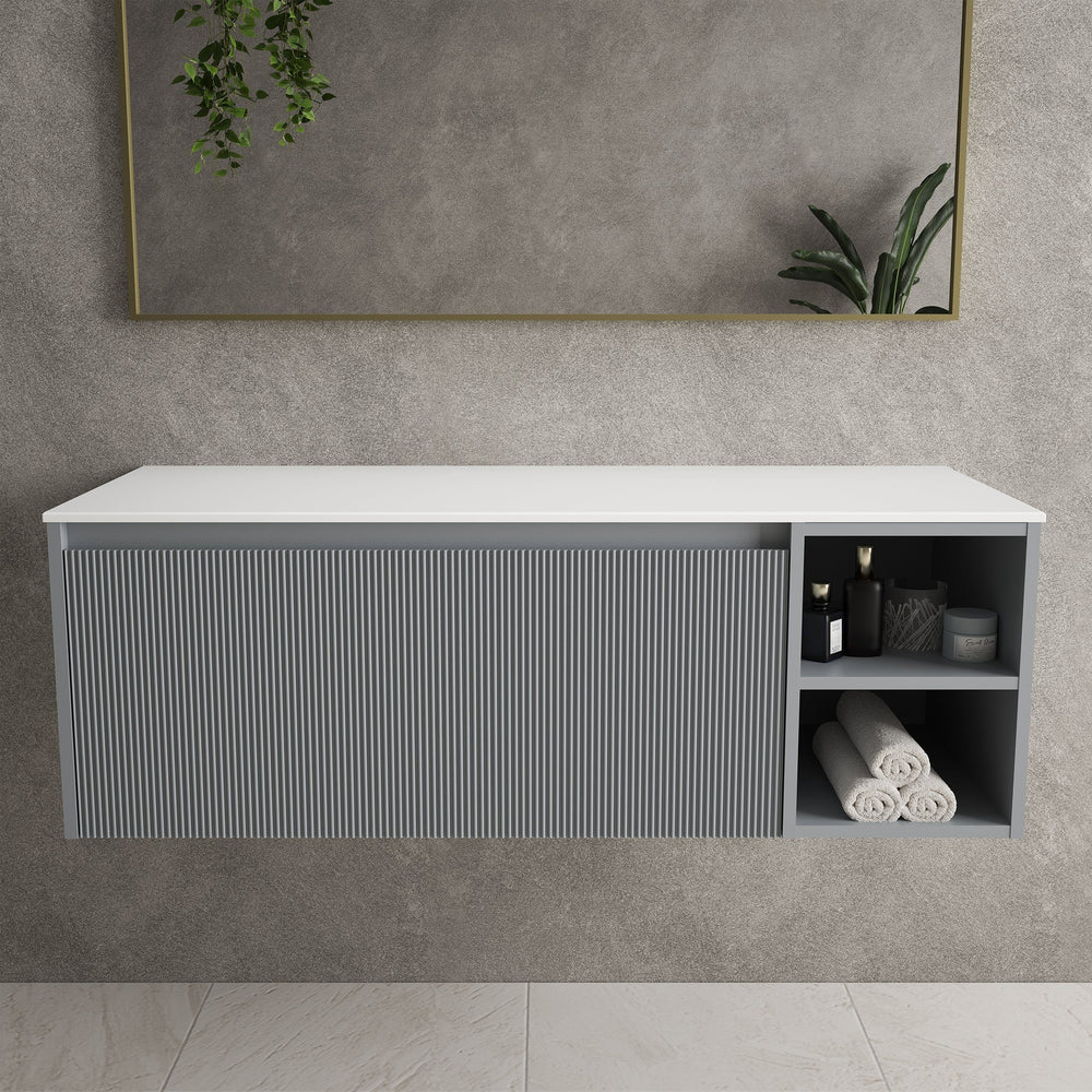 Scanalato Single Drawer Countertop Vanity Unit With Open Storage Space - Dove Grey 1200mm