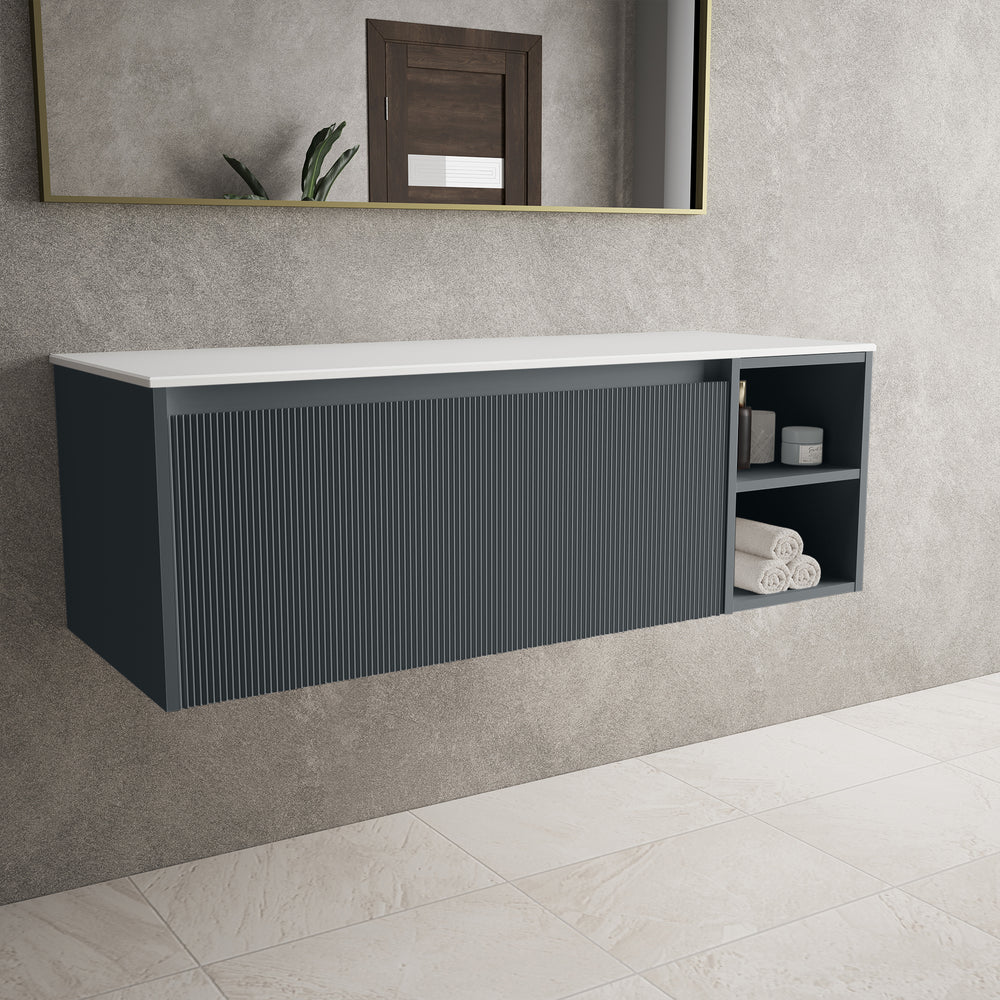 Scanalato Single Drawer Countertop Vanity Unit With Open Storage Space - Slate Grey 1200mm