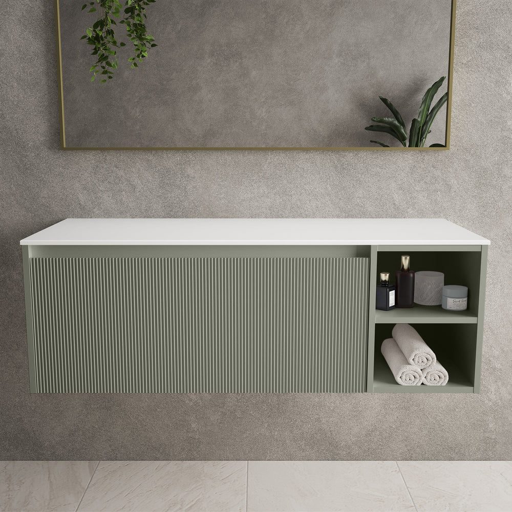 Scanalato Single Drawer Countertop Vanity Unit With Open Storage Space - Pistachio 1200mm