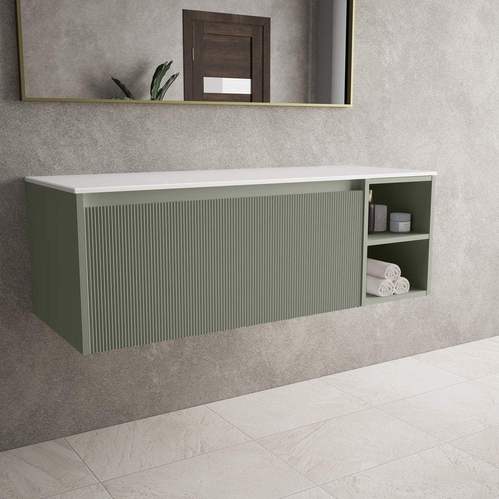Scanalato Single Drawer Countertop Vanity Unit With Open Storage Space - Pistachio 1200mm