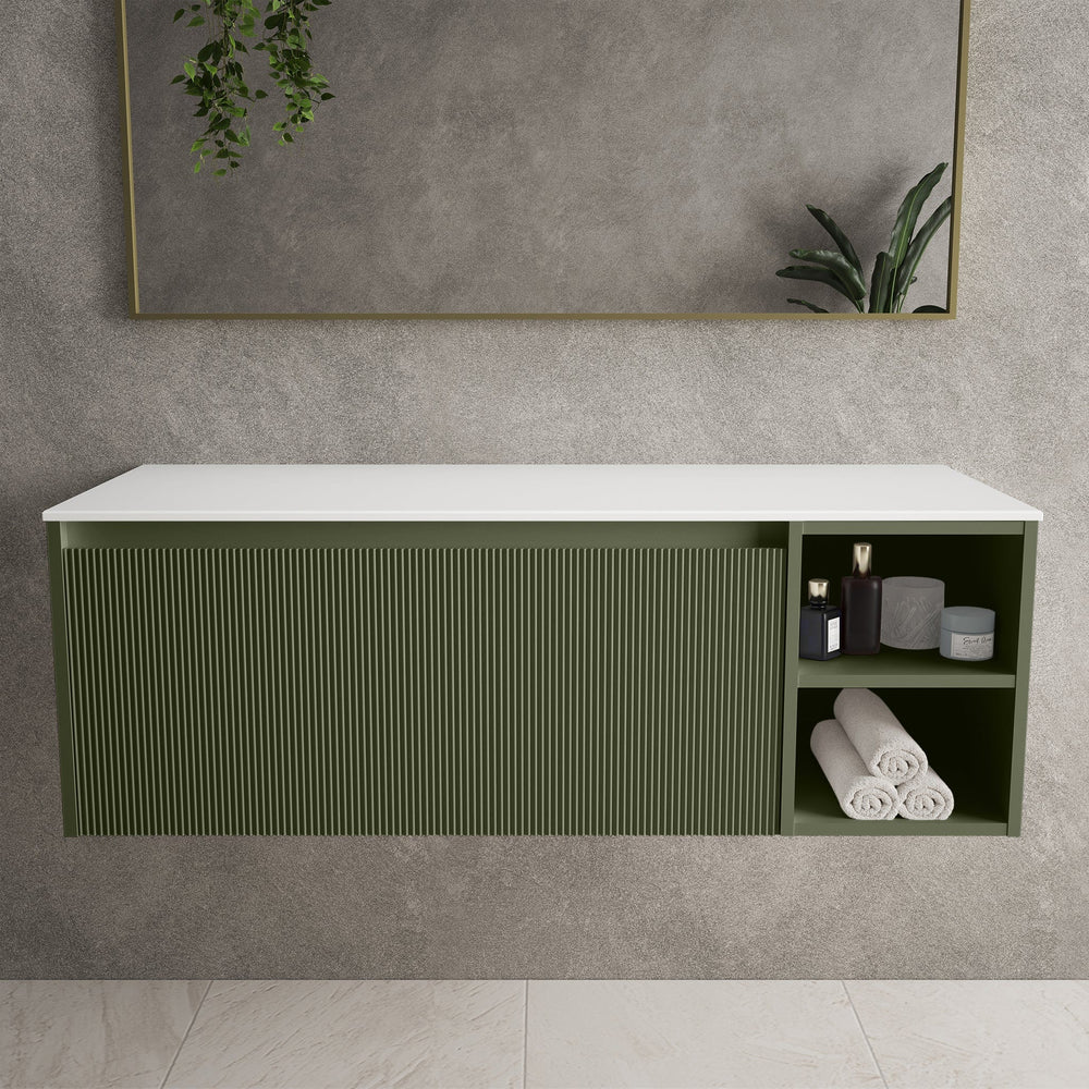 Scanalato Single Drawer Countertop Vanity Unit With Open Storage Space - Seaweed 1200mm