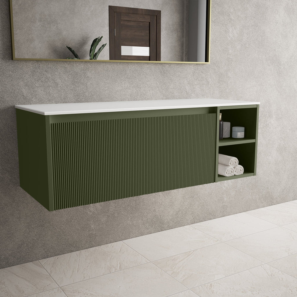 Scanalato Single Drawer Countertop Vanity Unit With Open Storage Space - Seaweed 1200mm