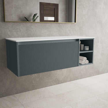 Scanalato Single Drawer Countertop Vanity Unit With Open Storage Space - Anthracite 1200mm