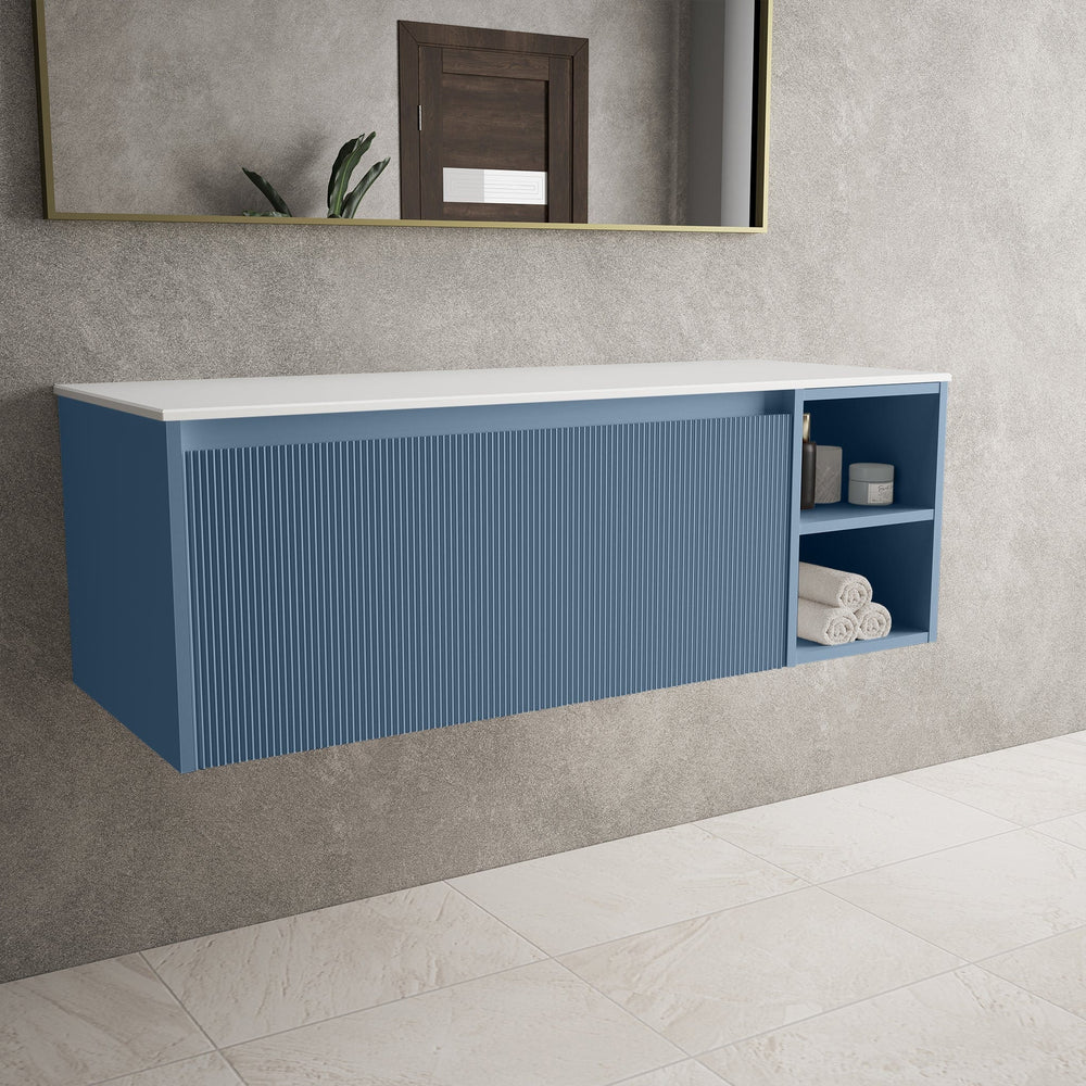 Scanalato Single Drawer Countertop Vanity Unit With Open Storage Space - Soft Blue 1200mm