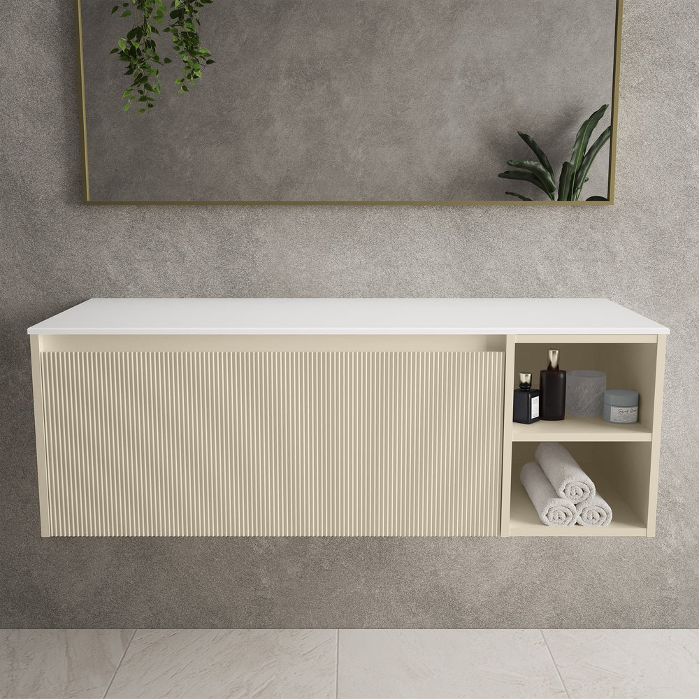 Scanalato Single Drawer Countertop Vanity Unit With Open Storage Space - Cashmere 1200mm