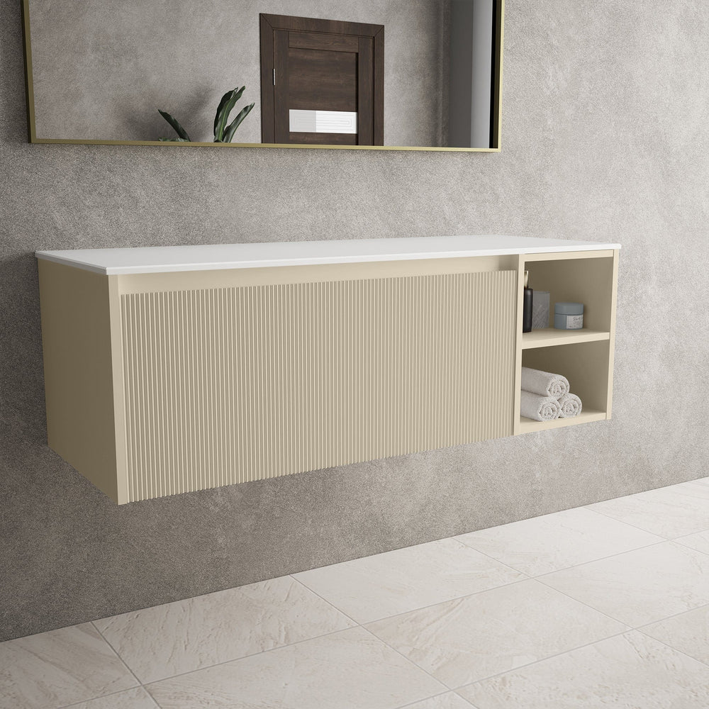 Scanalato Single Drawer Countertop Vanity Unit With Open Storage Space - Cashmere 1200mm