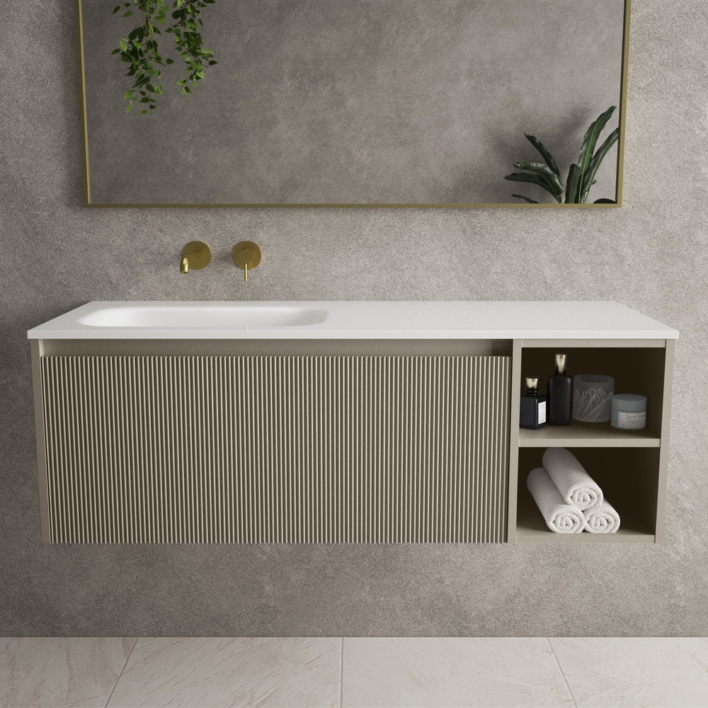 Scanalato Single Drawer Vanity Unit With Open Storage Space And Beyondstone Basin - Soft Taupe 1200mm