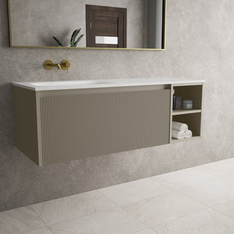 Scanalato Single Drawer Vanity Unit With Open Storage Space And Left Hand Beyondstone Basin - Soft Taupe 1200mm