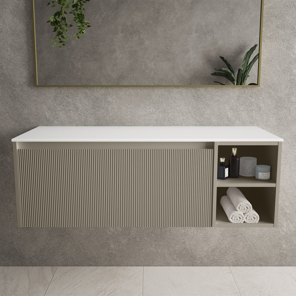 Scanalato Single Drawer Countertop Vanity Unit With Open Storage Space - Soft Taupe 1200mm