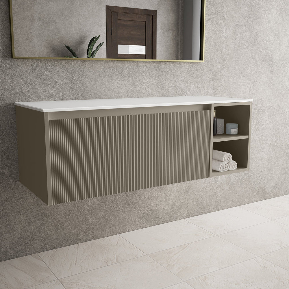 Scanalato Single Drawer Countertop Vanity Unit With Open Storage Space - Soft Taupe 1200mm