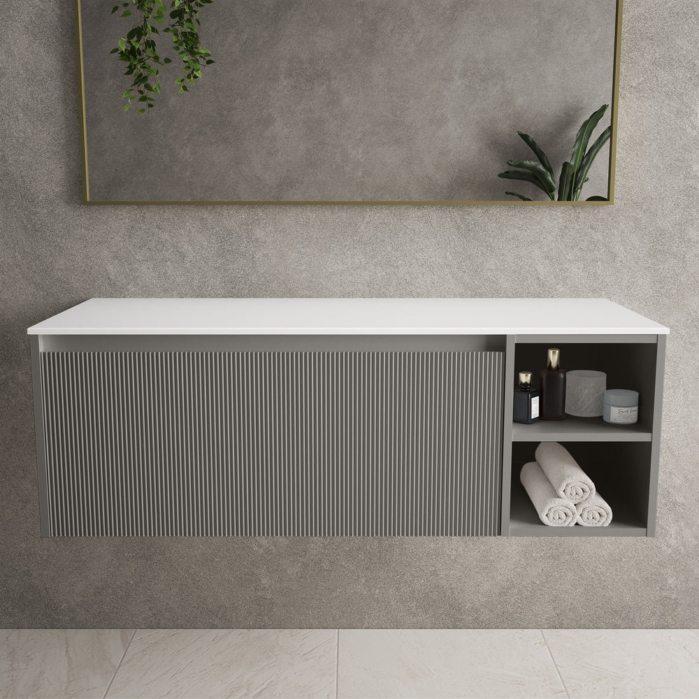 Scanalato Single Drawer Countertop Vanity Unit With Open Storage Space - Rich Taupe 1200mm