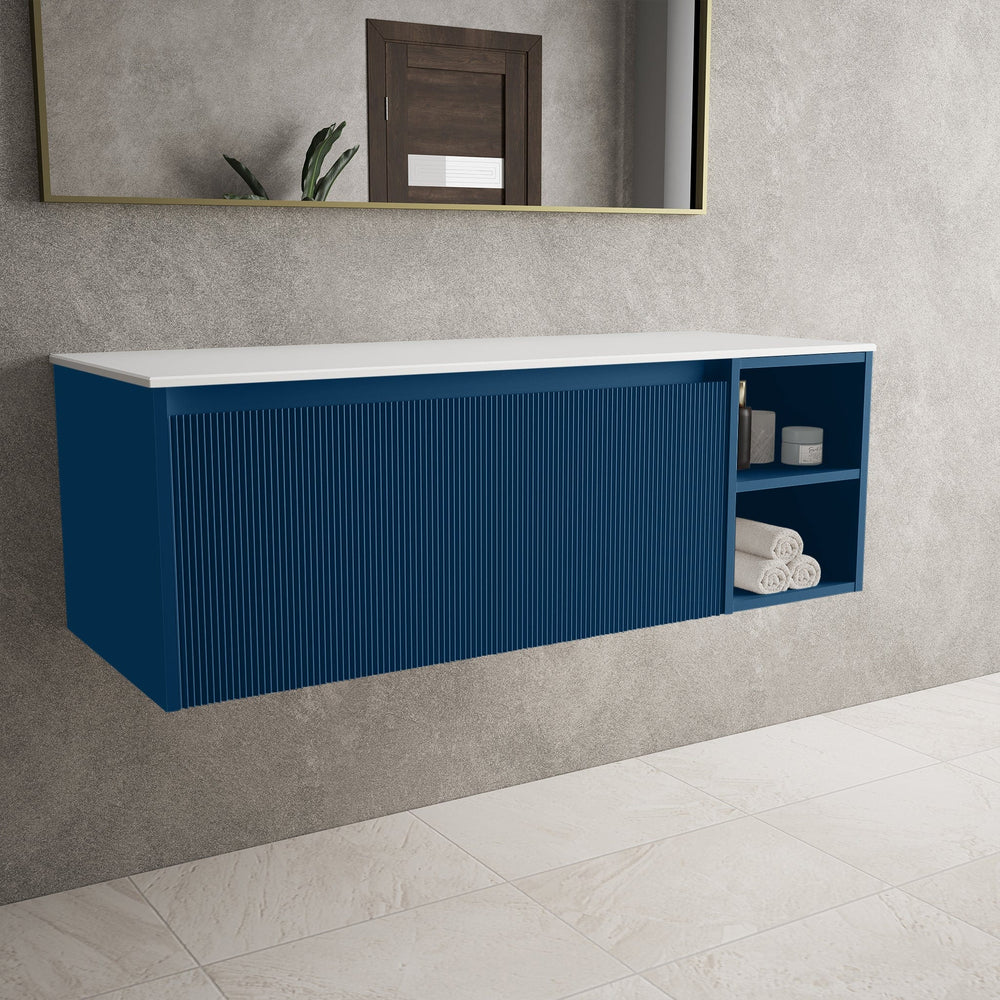 Scanalato Single Drawer Countertop Vanity Unit With Open Storage Space - Ocean Blue 1200mm