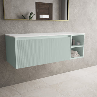 Scanalato Single Drawer Countertop Vanity Unit With Open Storage Space - Peppermint 1200mm