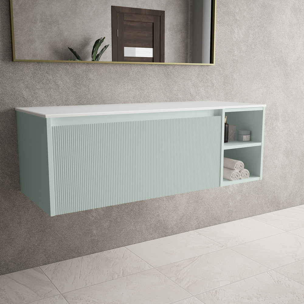 Scanalato Single Drawer Countertop Vanity Unit With Open Storage Space - Peppermint 1200mm