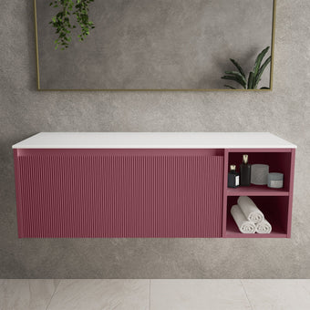 Scanalato Single Drawer Countertop Vanity Unit With Open Storage Space - Mineral Red 1200mm