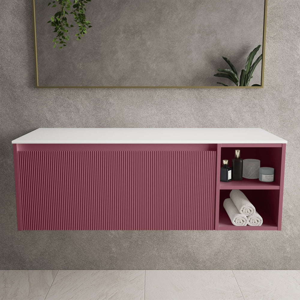 Scanalato Single Drawer Countertop Vanity Unit With Open Storage Space - Mineral Red 1200mm
