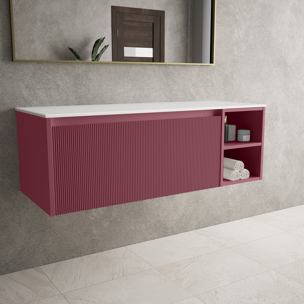 Scanalato Single Drawer Countertop Vanity Unit With Open Storage Space - Mineral Red 1200mm