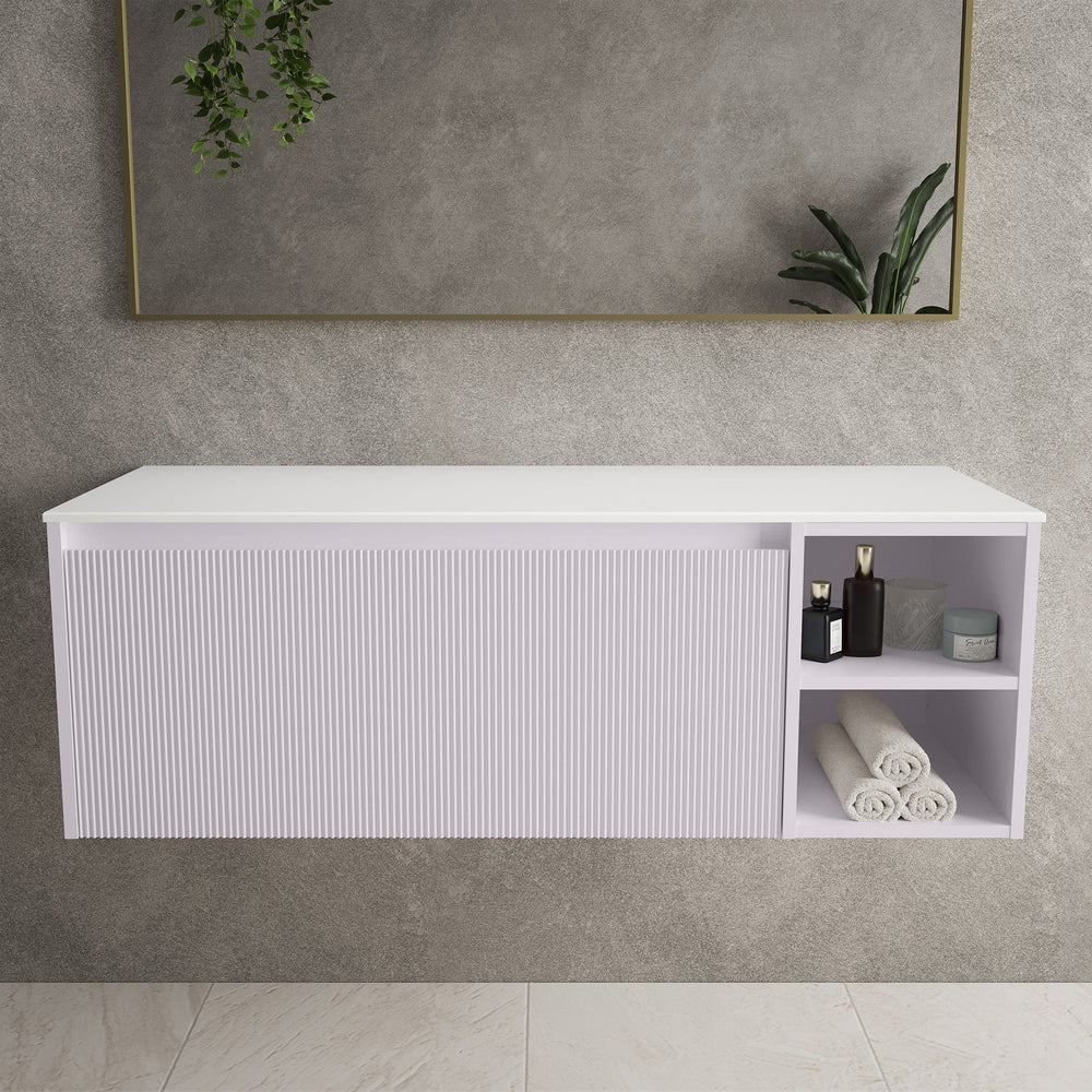 Scanalato Single Drawer Countertop Vanity Unit With Open Storage Space - Soft Violet 1200mm