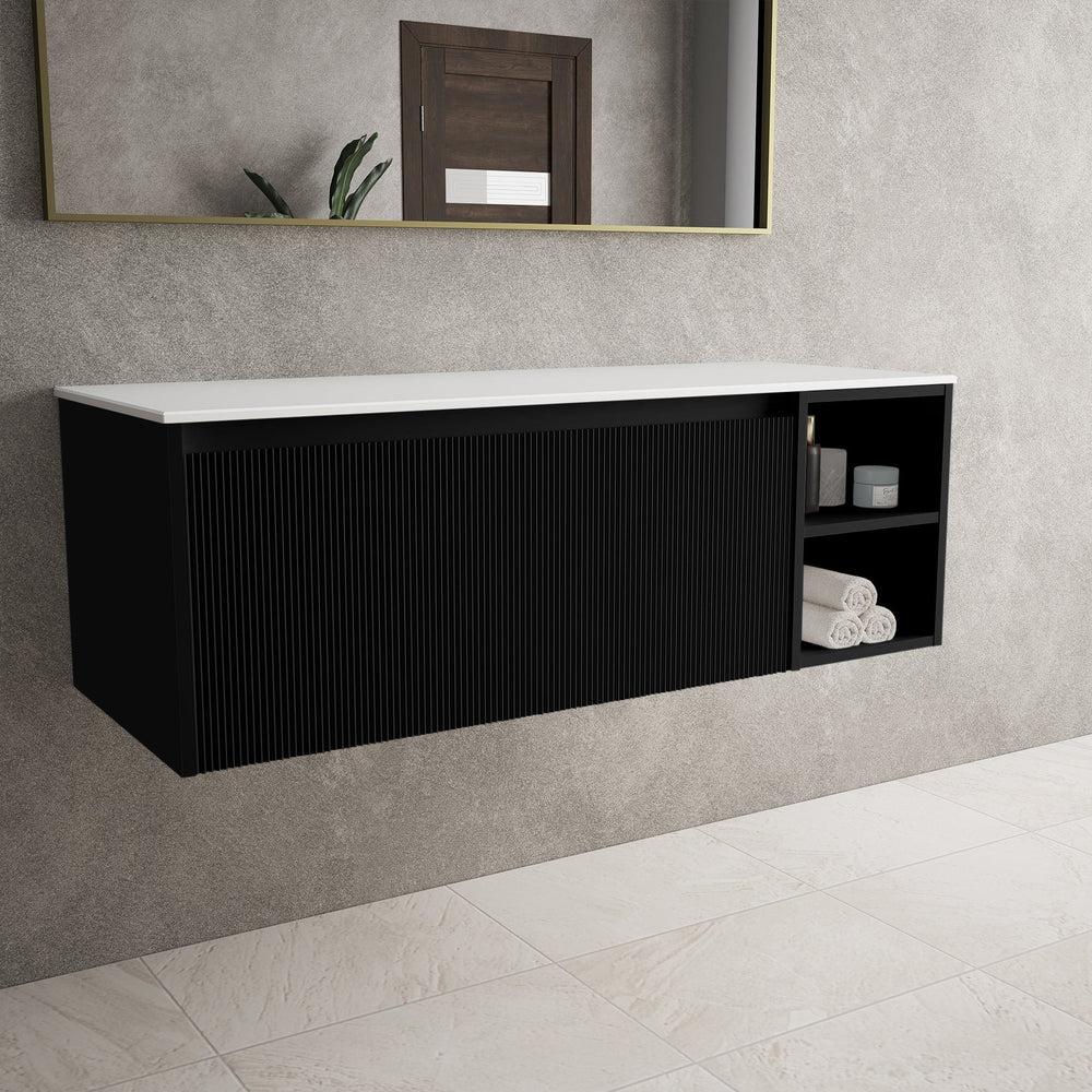 Scanalato Single Drawer Countertop Vanity Unit With Open Storage Space - Pure Black 1200mm