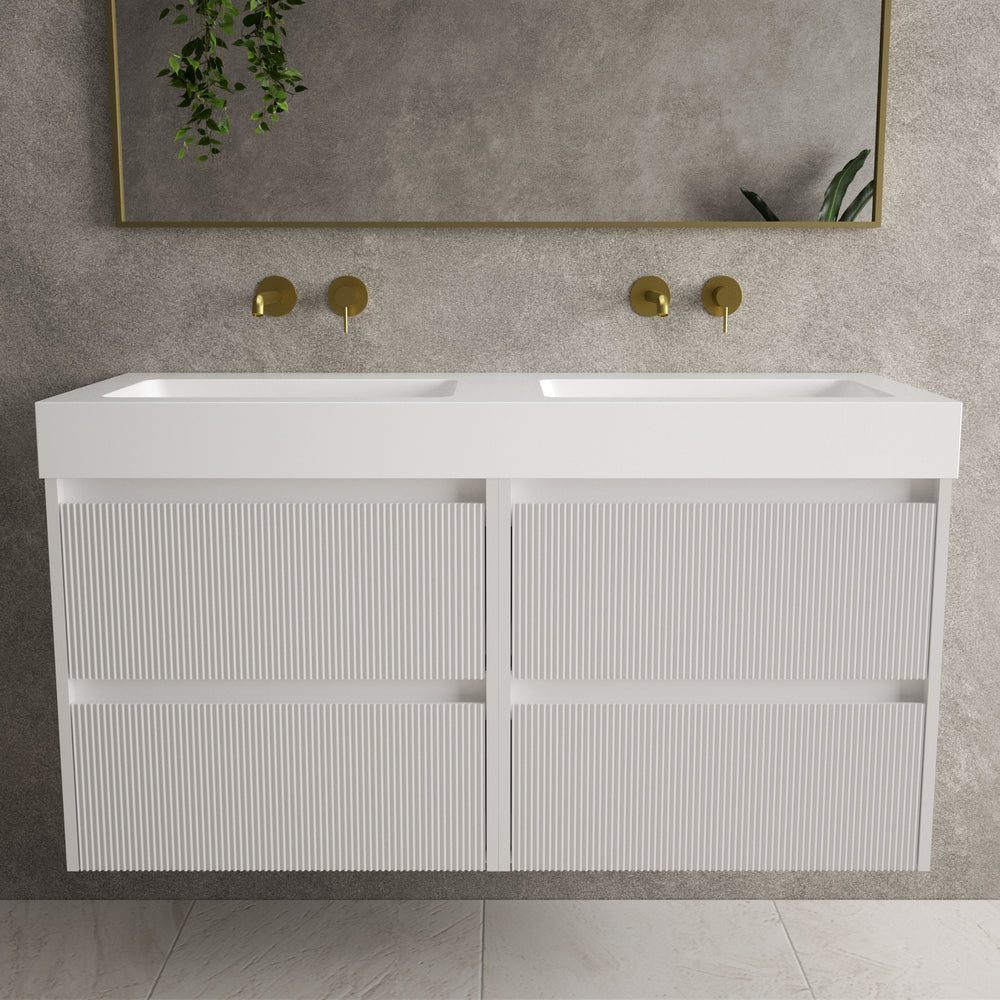 Scanalato Four Drawer Vanity Unit With Beyondstone BLOC Double Basin - Pure White 1200mm