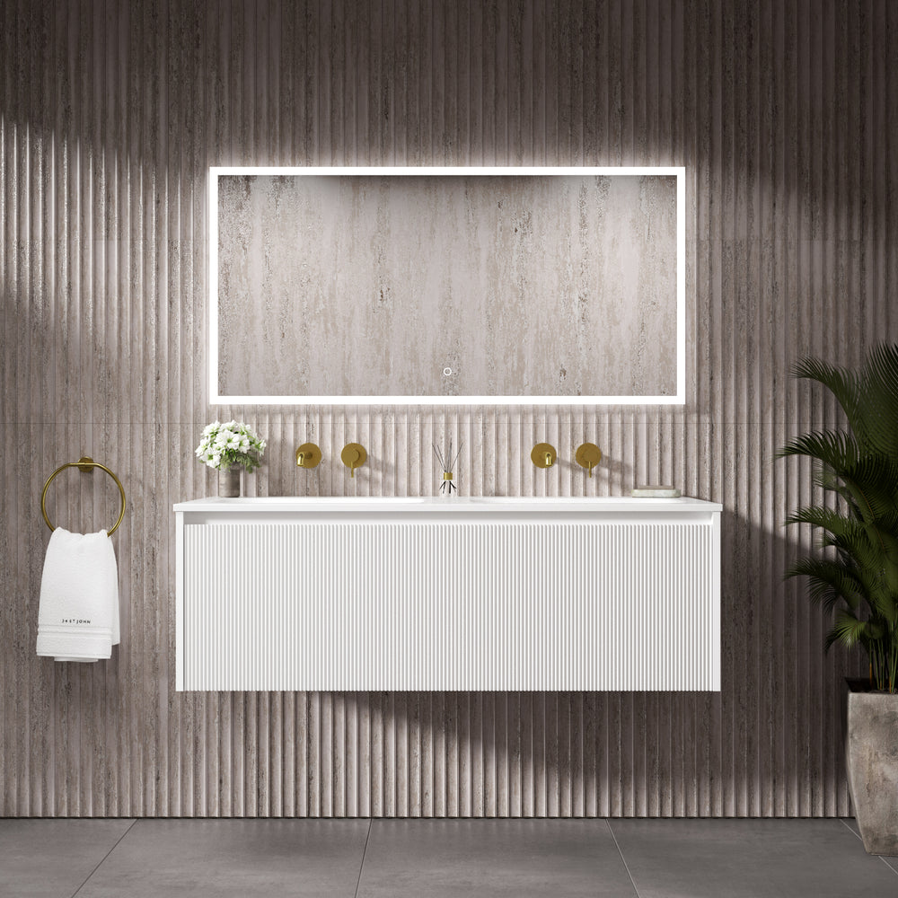 Scanalato Single Drawer Vanity Unit With Beyondstone Double Basin - Pure White 1200mm